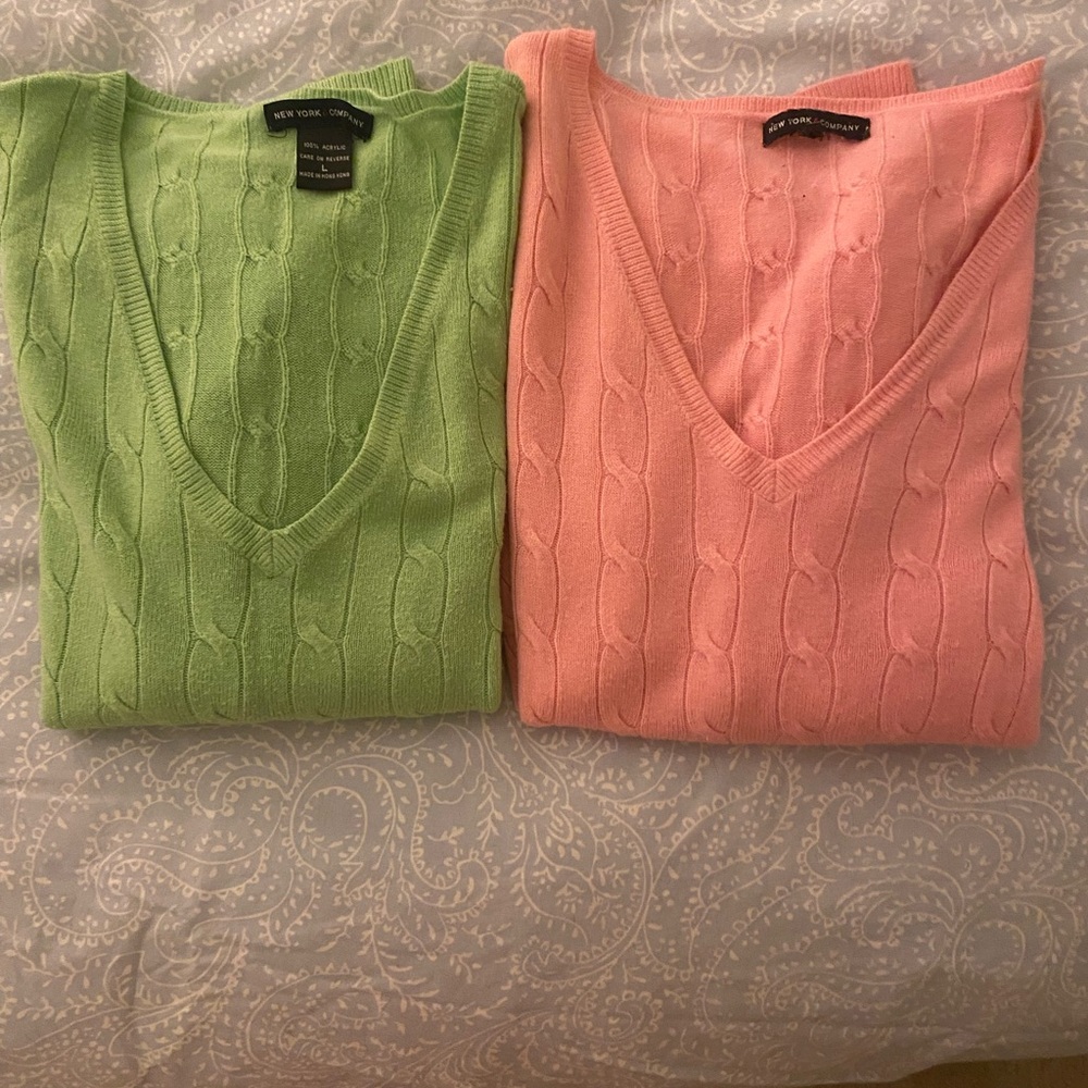 New York & Company V-Neck Sweaters - Green and Pink